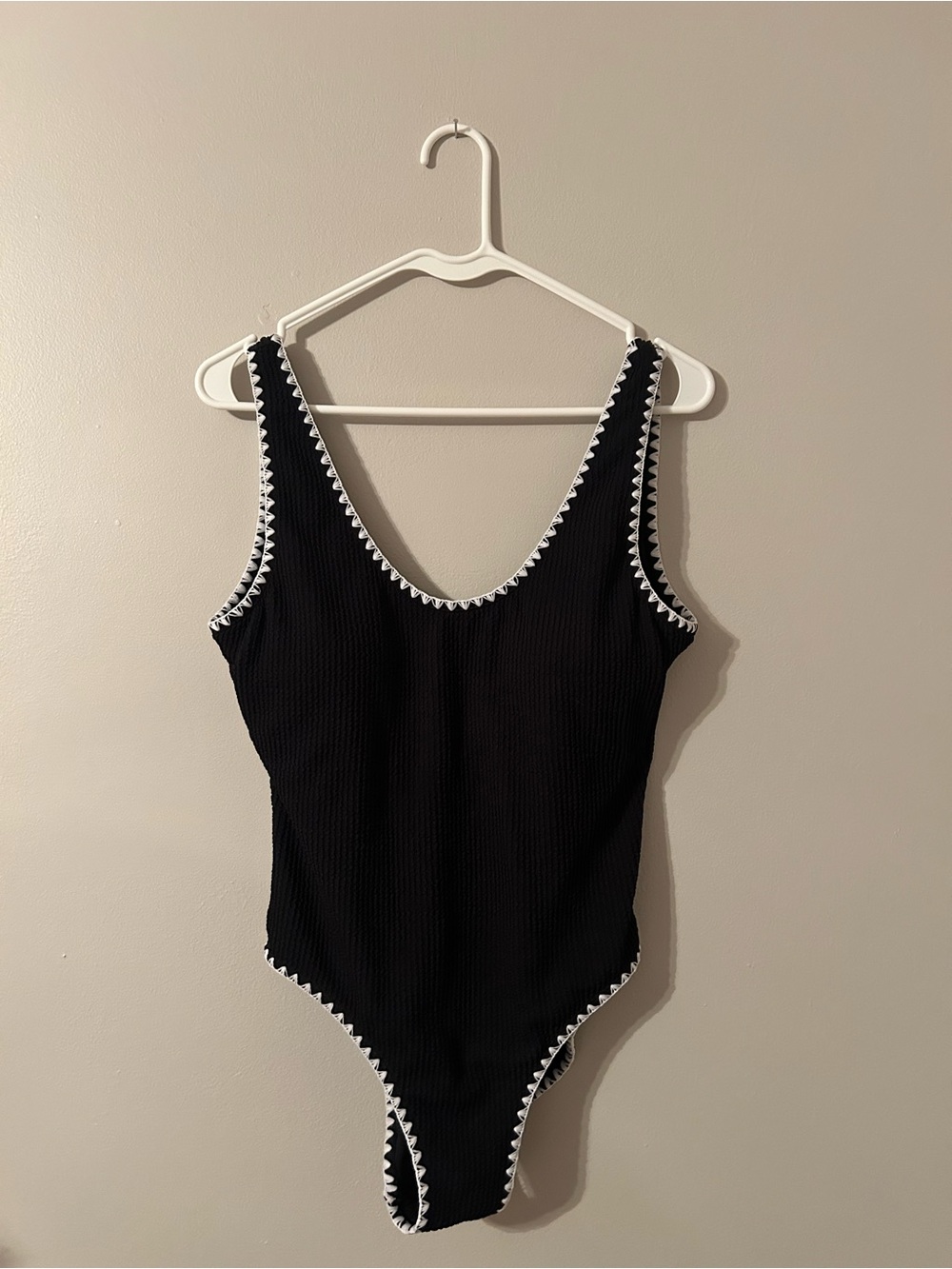 Betsey Johnson Black One-Piece Swimsuit with White Trim - never worn!